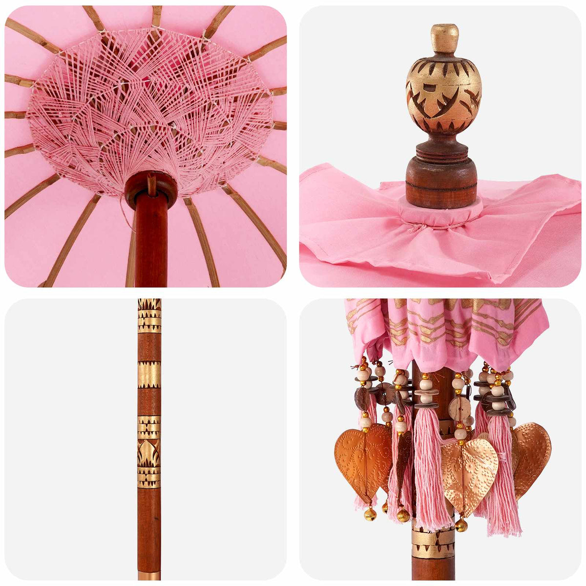 vidaXL Balinese Parasol with Base 2 pcs Pink