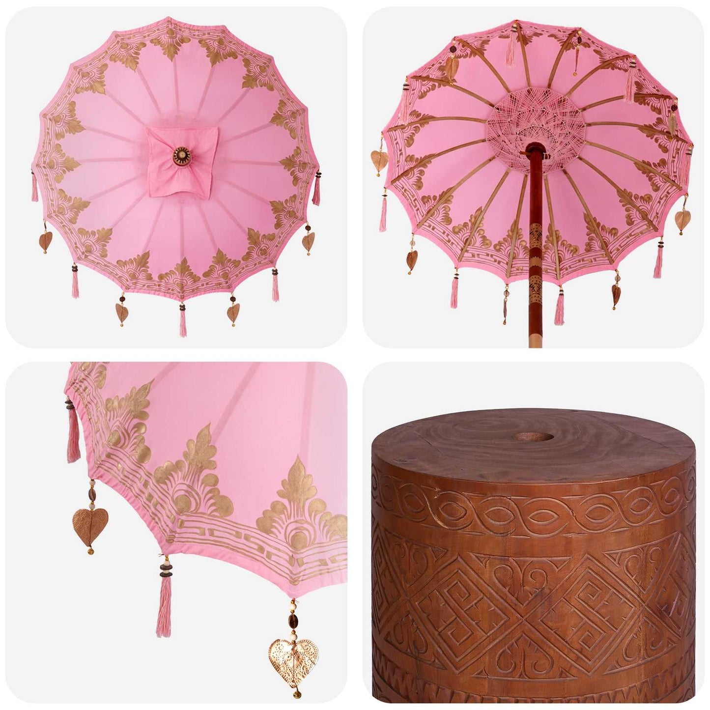 vidaXL Balinese Parasol with Base 2 pcs Pink