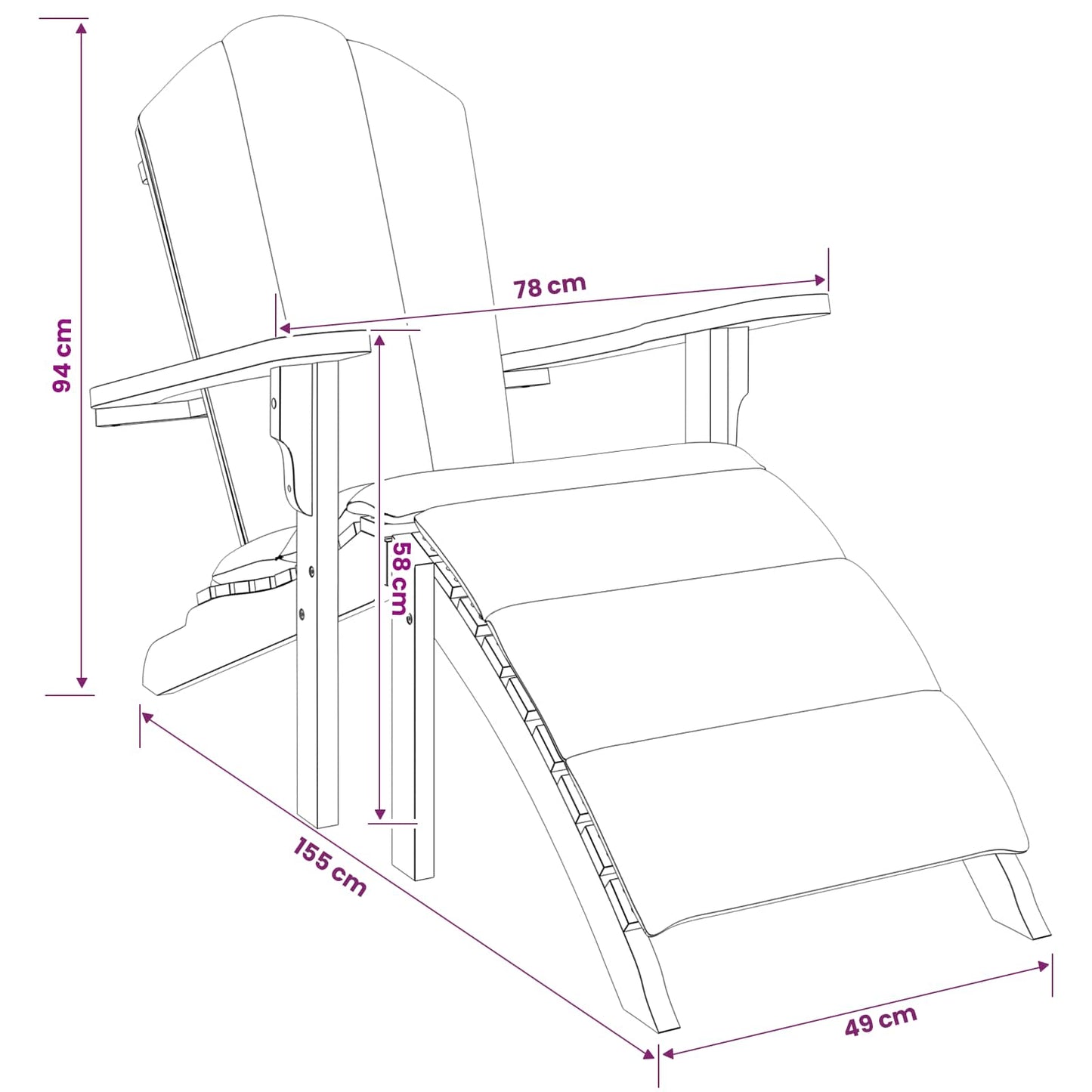 vidaXL Garden Adirondack Chair with Footrest Natural Solid Teak Wood