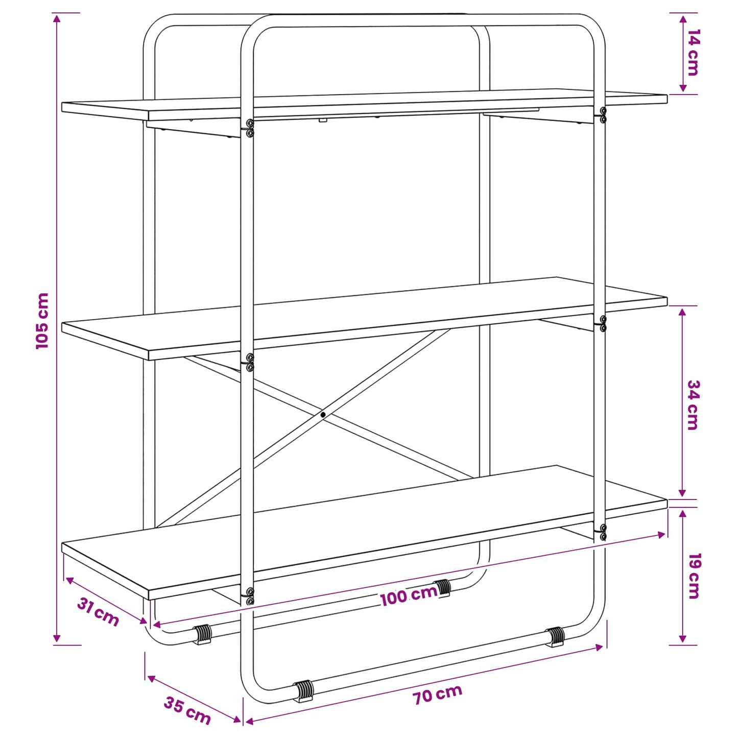 vidaXL Bookshelf 3-Tier 100 x 35 x 105 cm PB Sonoma Oak