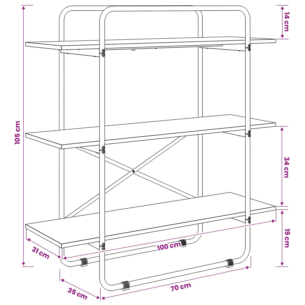 vidaXL Bookshelf 3-Tier 100 x 35 x 105 cm PB Grey Sonoma