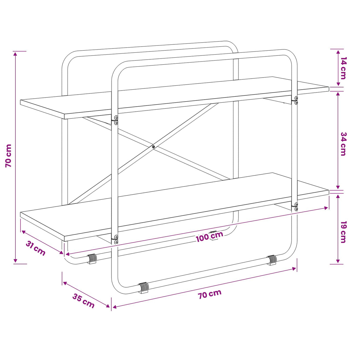 vidaXL Bookshelf 2-Tier 100 x 35 x 70 cm PB Grey Sonoma