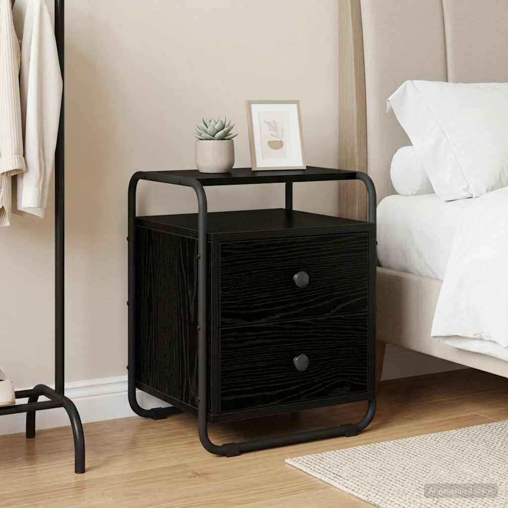 vidaXL Bedside Cabinet Black Oak 40 x 36.5 x 50 cm Engineered Wood