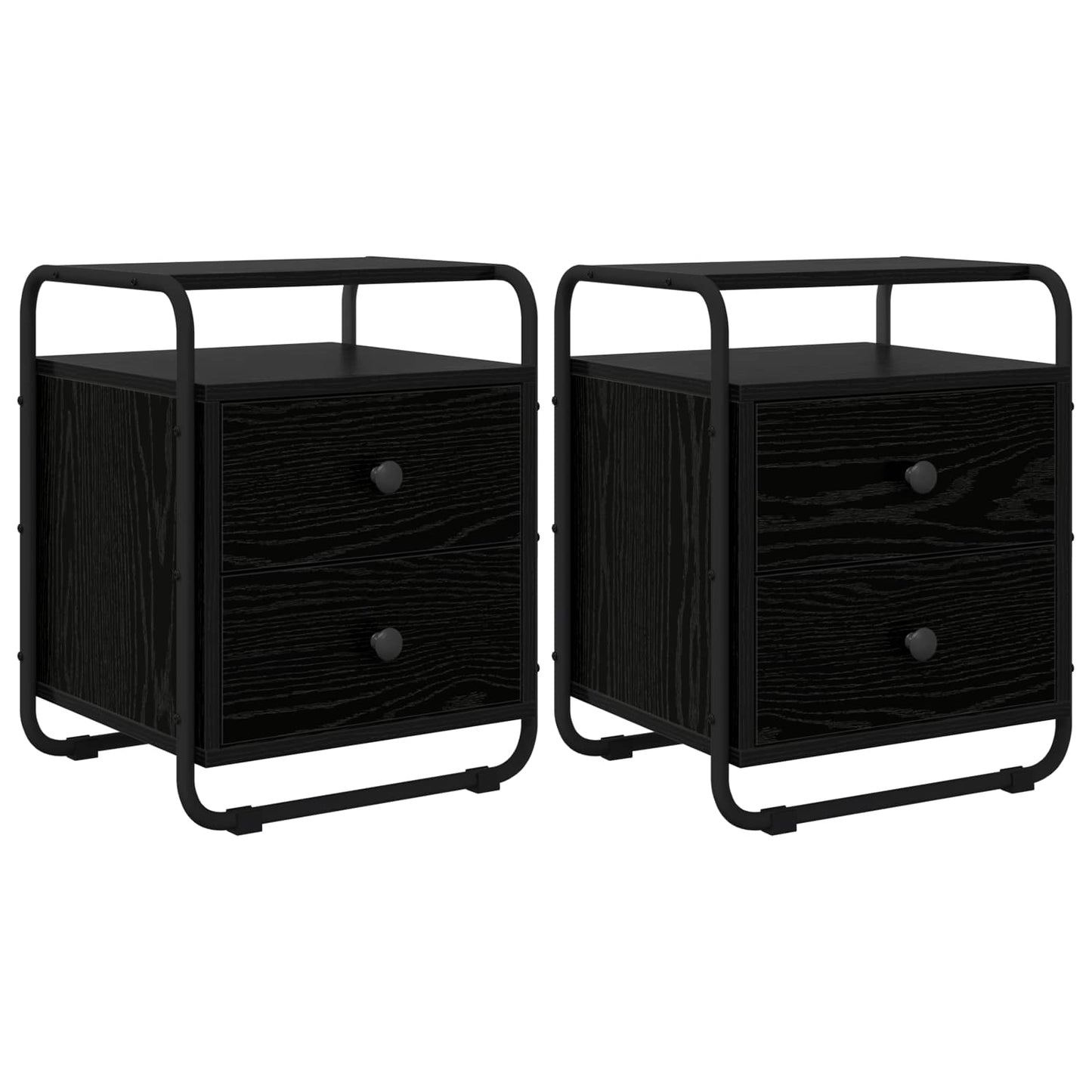 vidaXL Bedside Cabinet 2 pcs Black Oak 40 x 36.5 x 50 cm