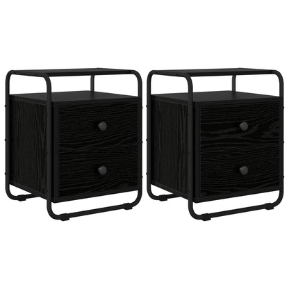 vidaXL Bedside Cabinet 2 pcs Black Oak 40 x 36.5 x 50 cm