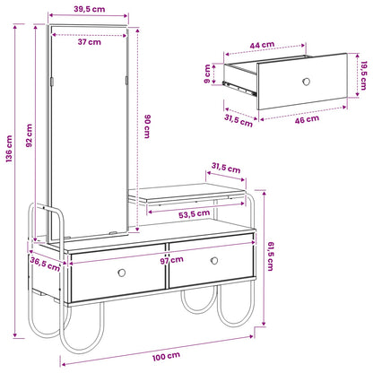 vidaXL Dressing Table Sonoma Oak 100 x 36.5 x 136 cm Engineered Wood