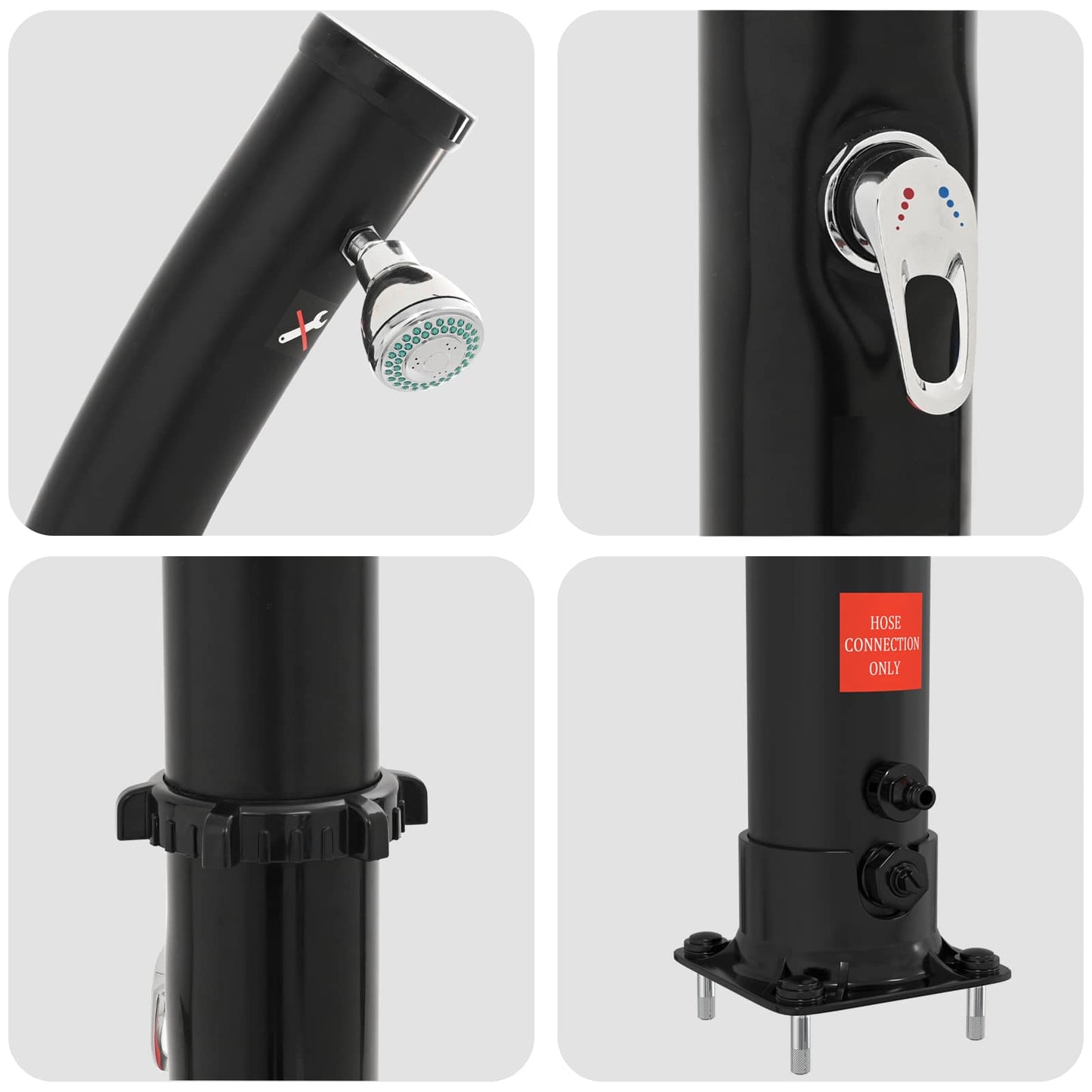 vidaXL Solar Shower with Shower Head PVC, ABS, Zinc Alloy Black