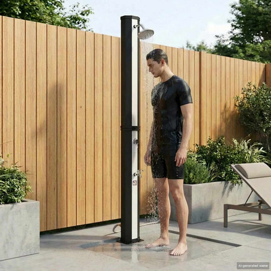 vidaXL Solar Shower with Shower Head and Faucet 40 L Black and Silver
