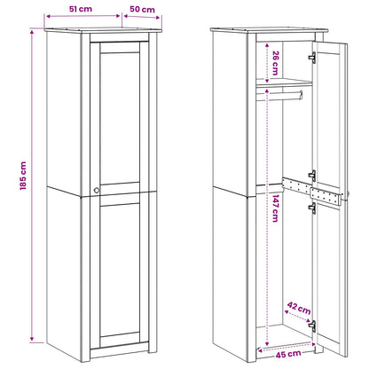 vidaXL Wardrobe PANAMA Honey 51 x 50 x 185 cm Solid Pine Wood
