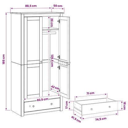 vidaXL Wardrobe PANAMA Honey 88.5 x 50 x 185 cm Solid Pine Wood