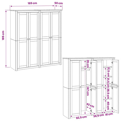 vidaXL Wardrobe PANAMA Honey 169 x 50 x 185 cm Solid Pine Wood