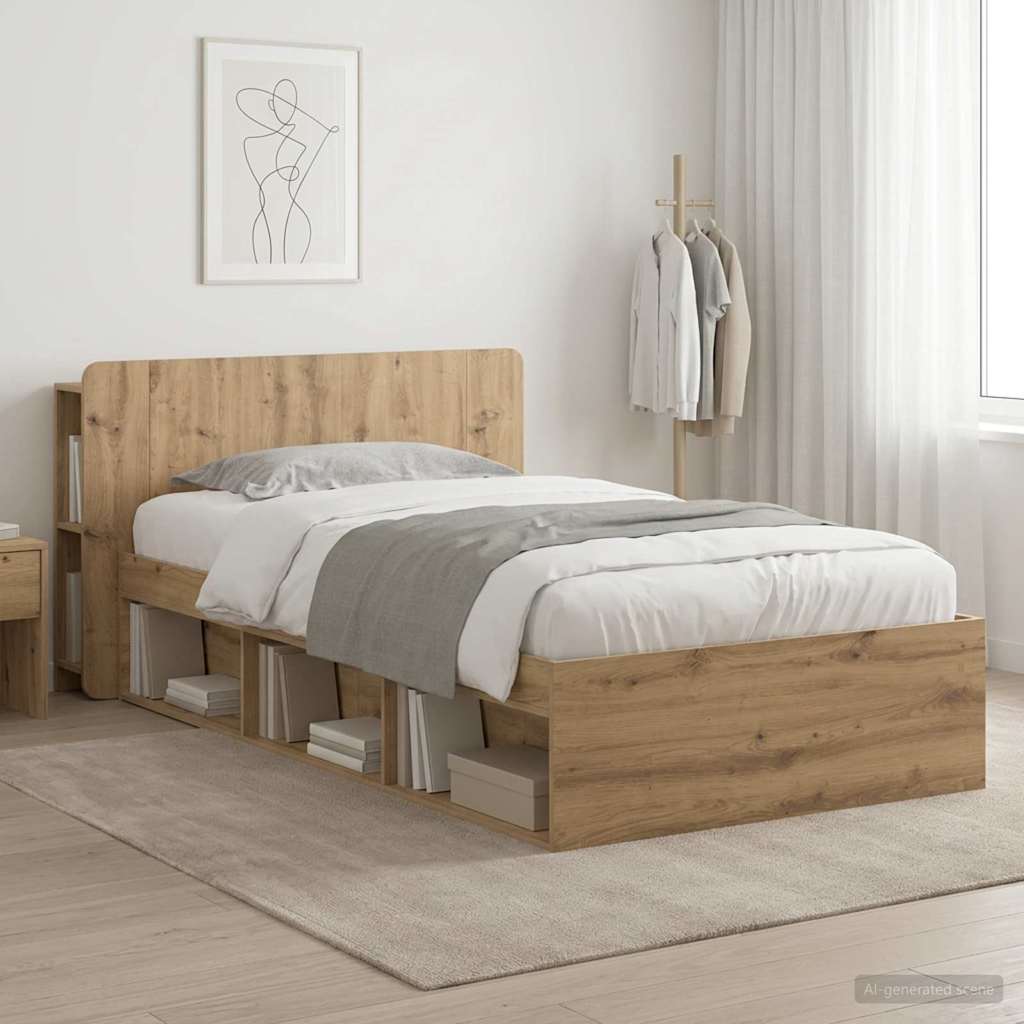 vidaXL Bed Frame with Storage Artisan Oak 75 x 190 cm Engineered Wood