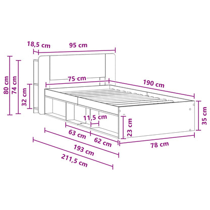 vidaXL Bed Frame with Storage Black 75 x 190 cm Engineered Wood