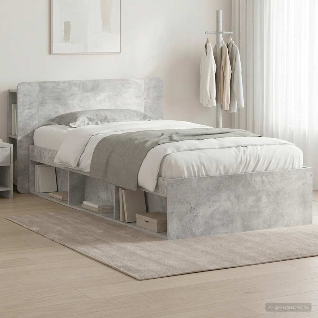 vidaXL Bed Frame with Storage with Headboard Concrete Grey 75 x 190 cm