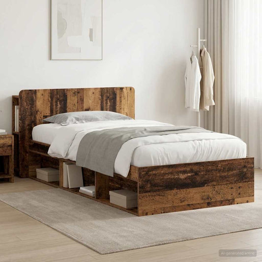 vidaXL Bed Frame with Storage Old Wood 75 x 190 cm Engineered Wood