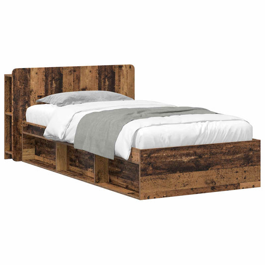 vidaXL Bed Frame with Storage Old Wood 75 x 190 cm Engineered Wood