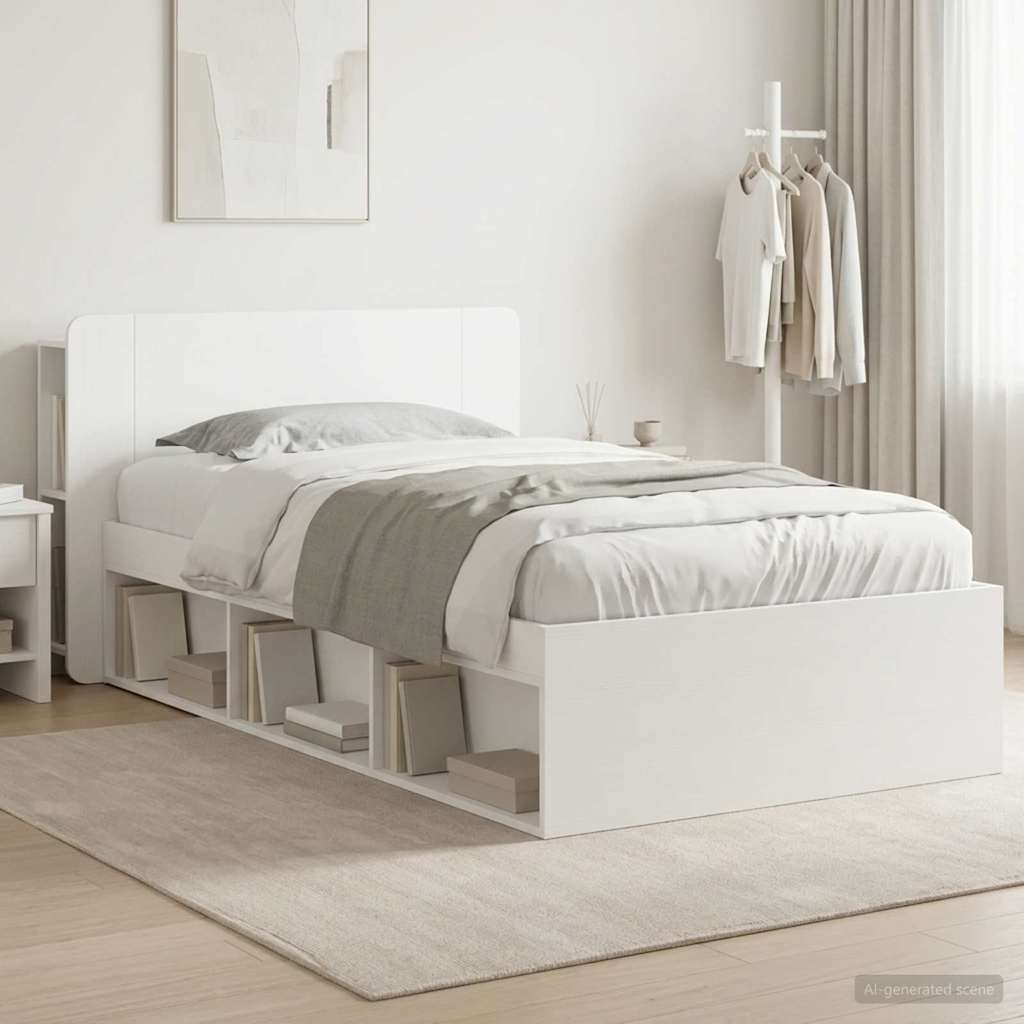 vidaXL Bed Frame with Storage White 75 x 190 cm Engineered Wood