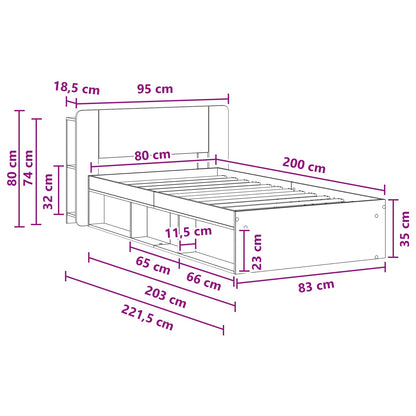 vidaXL Bed Frame with Storage with Headboard Concrete Grey 80 x 200 cm