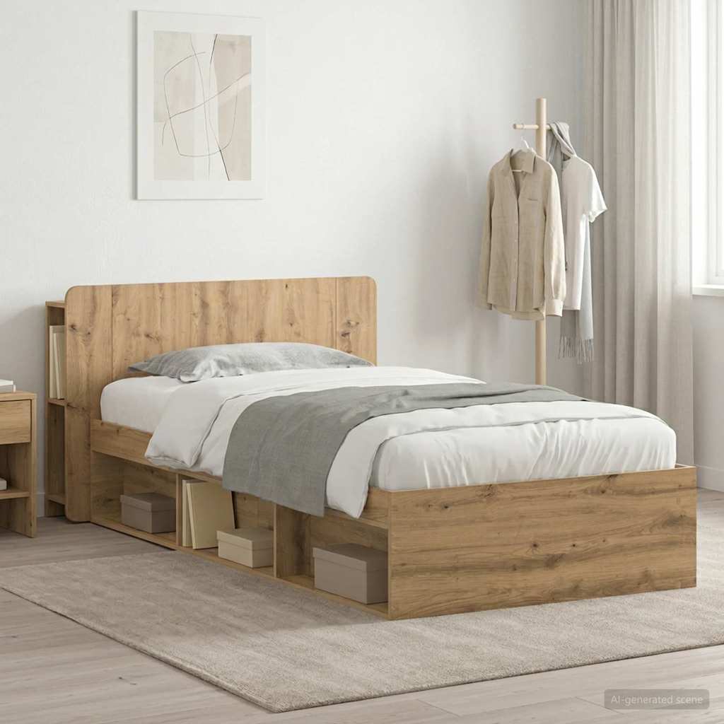 vidaXL Bed Frame with Storage Artisan Oak 90 x 190 cm Engineered Wood