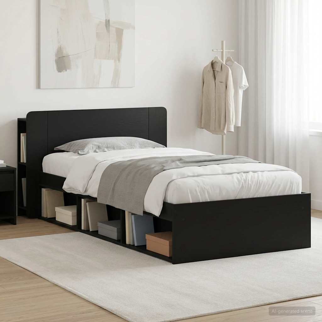 vidaXL Bed Frame with Storage Black 90 x 190 cm Engineered Wood