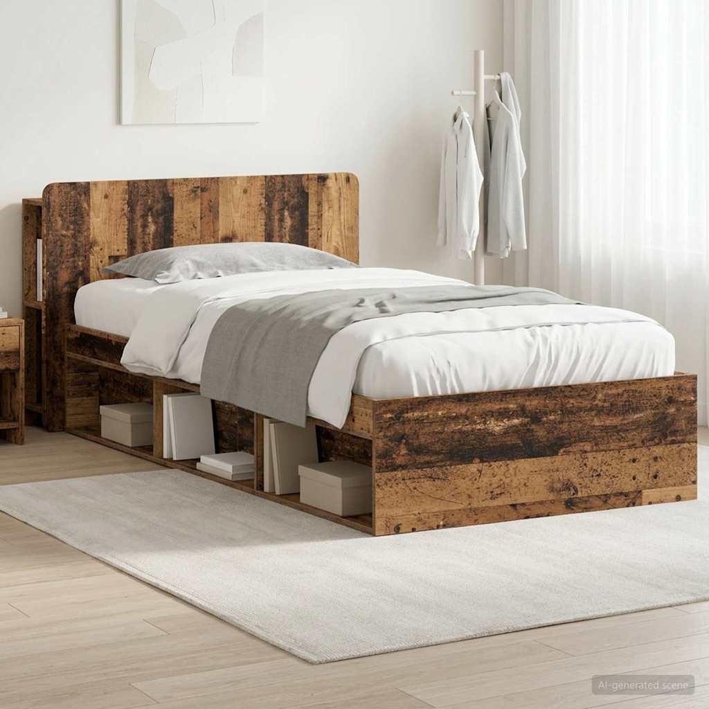 vidaXL Bed Frame with Storage Old Wood 90 x 190 cm Engineered Wood