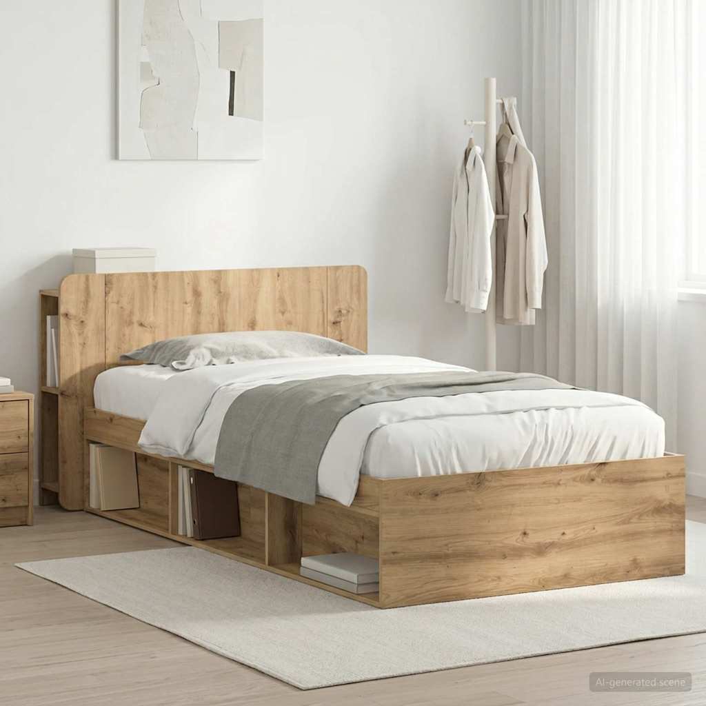 vidaXL Bed Frame with Storage Artisan Oak 100 x 200 cm Engineered Wood