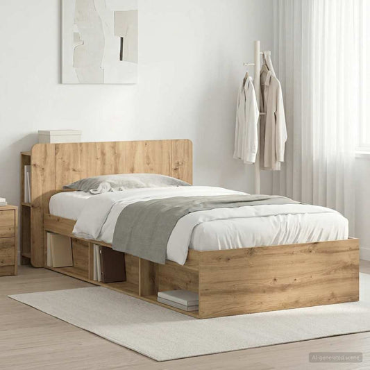 vidaXL Bed Frame with Storage Artisan Oak 100 x 200 cm Engineered Wood