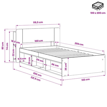 vidaXL Bed Frame with Storage Artisan Oak 100 x 200 cm Engineered Wood