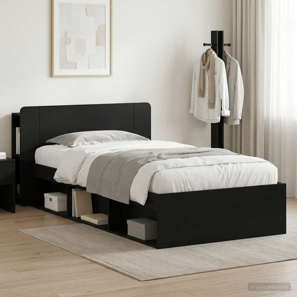 vidaXL Bed Frame with Storage Black 100 x 200 cm Engineered Wood