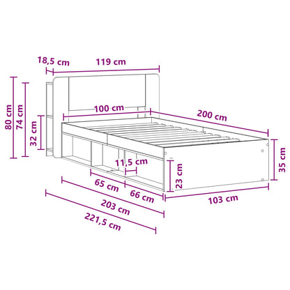 vidaXL Bed Frame with Storage Black 100 x 200 cm Engineered Wood