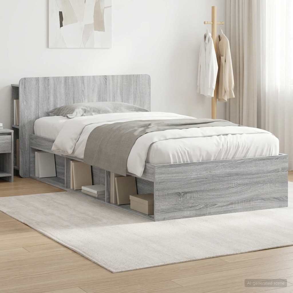 vidaXL Bed Frame with Storage Grey Sonoma 100 x 200 cm Engineered Wood