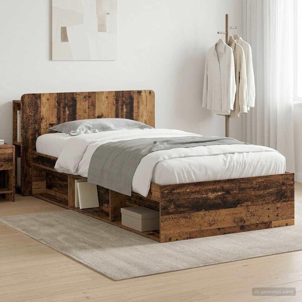 vidaXL Bed Frame with Storage Old Wood 100 x 200 cm Engineered Wood