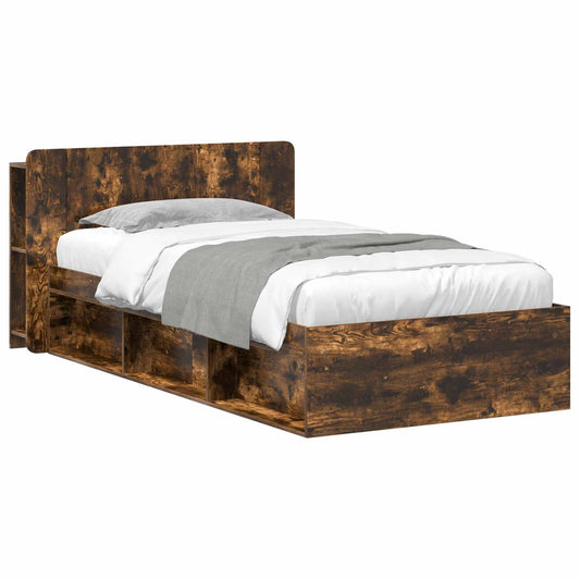 vidaXL Bed Frame with Storage Smoked Oak 100 x 200 cm Engineered Wood