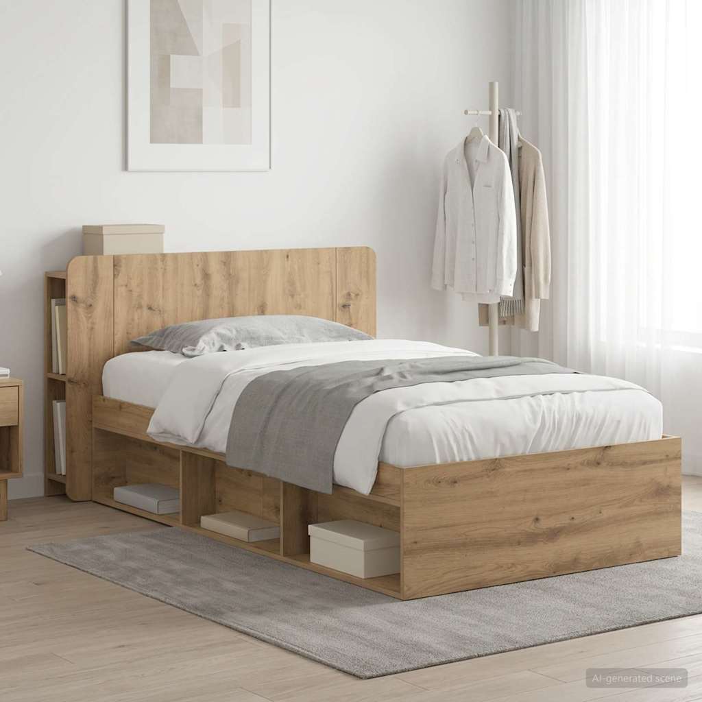 vidaXL Bed Frame with Storage Artisan Oak 90 x 200 cm Engineered Wood