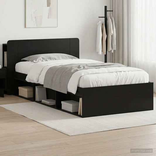 vidaXL Bed Frame with Storage Black 90 x 200 cm Engineered Wood