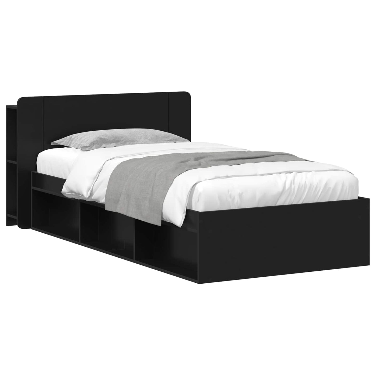 vidaXL Bed Frame with Storage Black 90 x 200 cm Engineered Wood