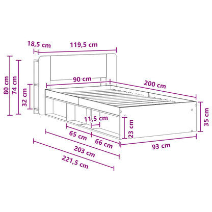 vidaXL Bed Frame with Storage Black 90 x 200 cm Engineered Wood