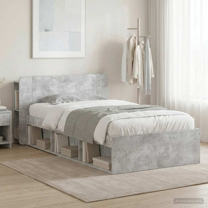 vidaXL Bed Frame with Storage with Headboard Concrete Grey 90 x 200 cm