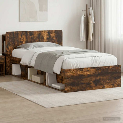 vidaXL Bed Frame with Storage Smoked Oak 90 x 200 cm Engineered Wood