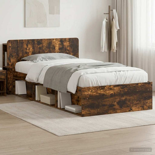 vidaXL Bed Frame with Storage Smoked Oak 90 x 200 cm Engineered Wood