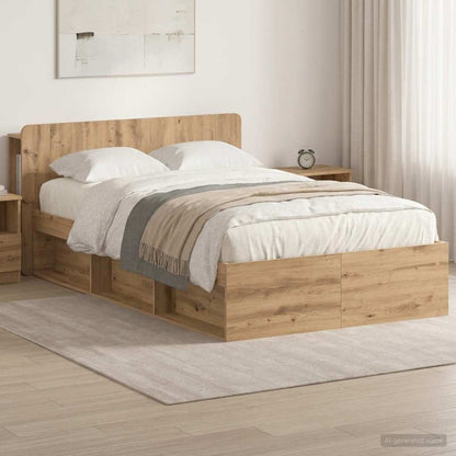 vidaXL Bed Frame with Storage Artisan Oak 120 x 190 cm Engineered Wood