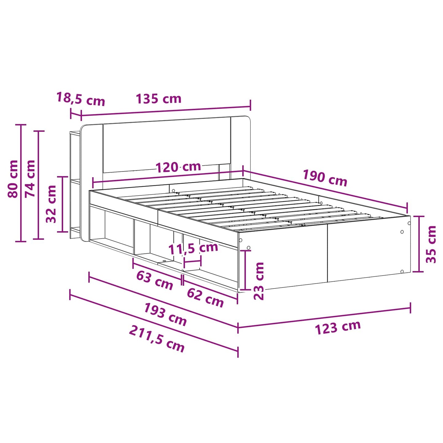 vidaXL Bed Frame with Storage Artisan Oak 120 x 190 cm Engineered Wood
