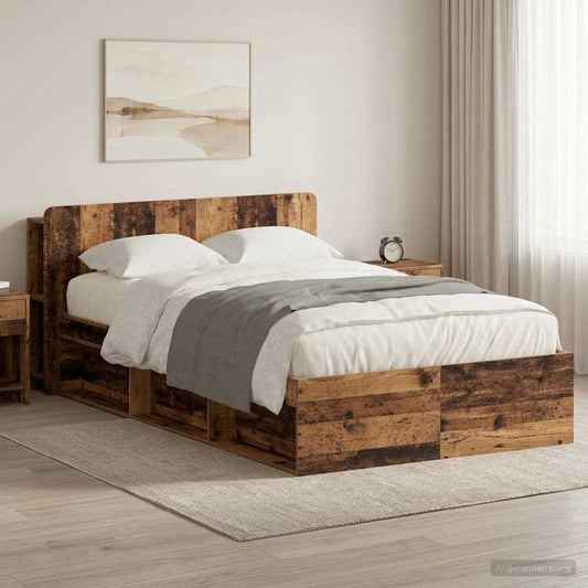 vidaXL Bed Frame with Storage Old Wood 120 x 190 cm Engineered Wood
