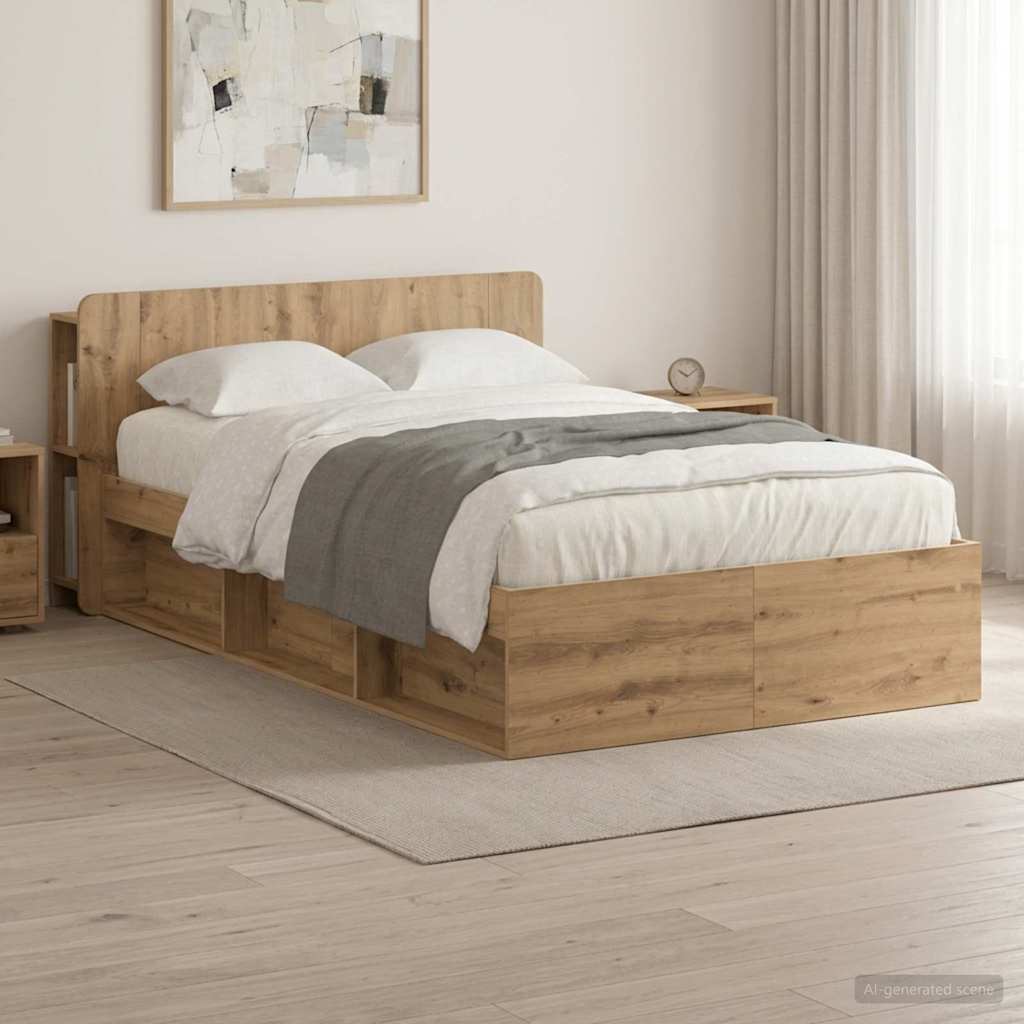 vidaXL Bed Frame with Storage Artisan Oak 120 x 200 cm Engineered Wood
