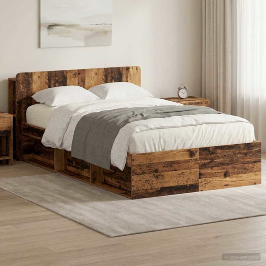 vidaXL Bed Frame with Storage Old Wood 120 x 200 cm Engineered Wood