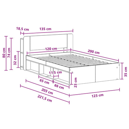vidaXL Bed Frame with Storage Old Wood 120 x 200 cm Engineered Wood