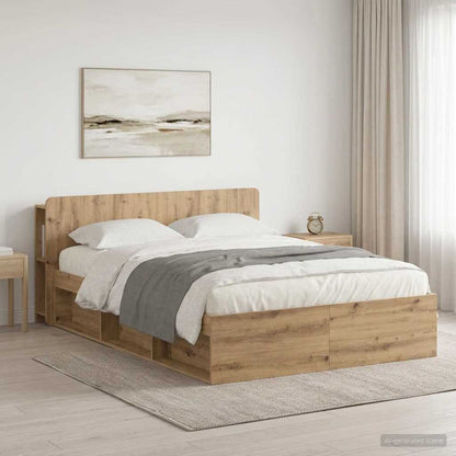 vidaXL Bed Frame with Storage Artisan Oak 135 x 190 cm Engineered Wood