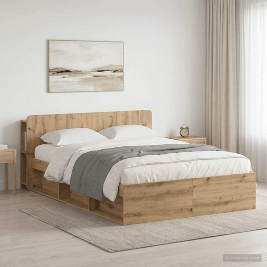 vidaXL Bed Frame with Storage Artisan Oak 135 x 190 cm Engineered Wood