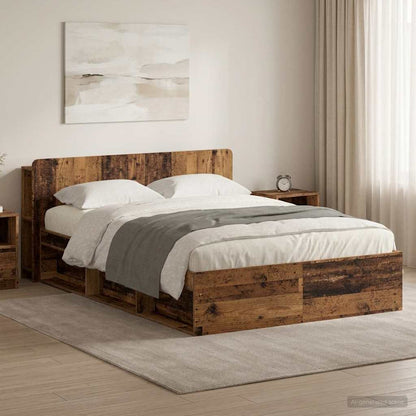 vidaXL Bed Frame with Storage Old Wood 135 x 190 cm Engineered Wood
