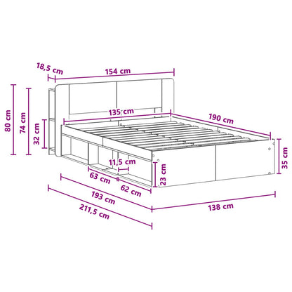 vidaXL Bed Frame with Storage Old Wood 135 x 190 cm Engineered Wood